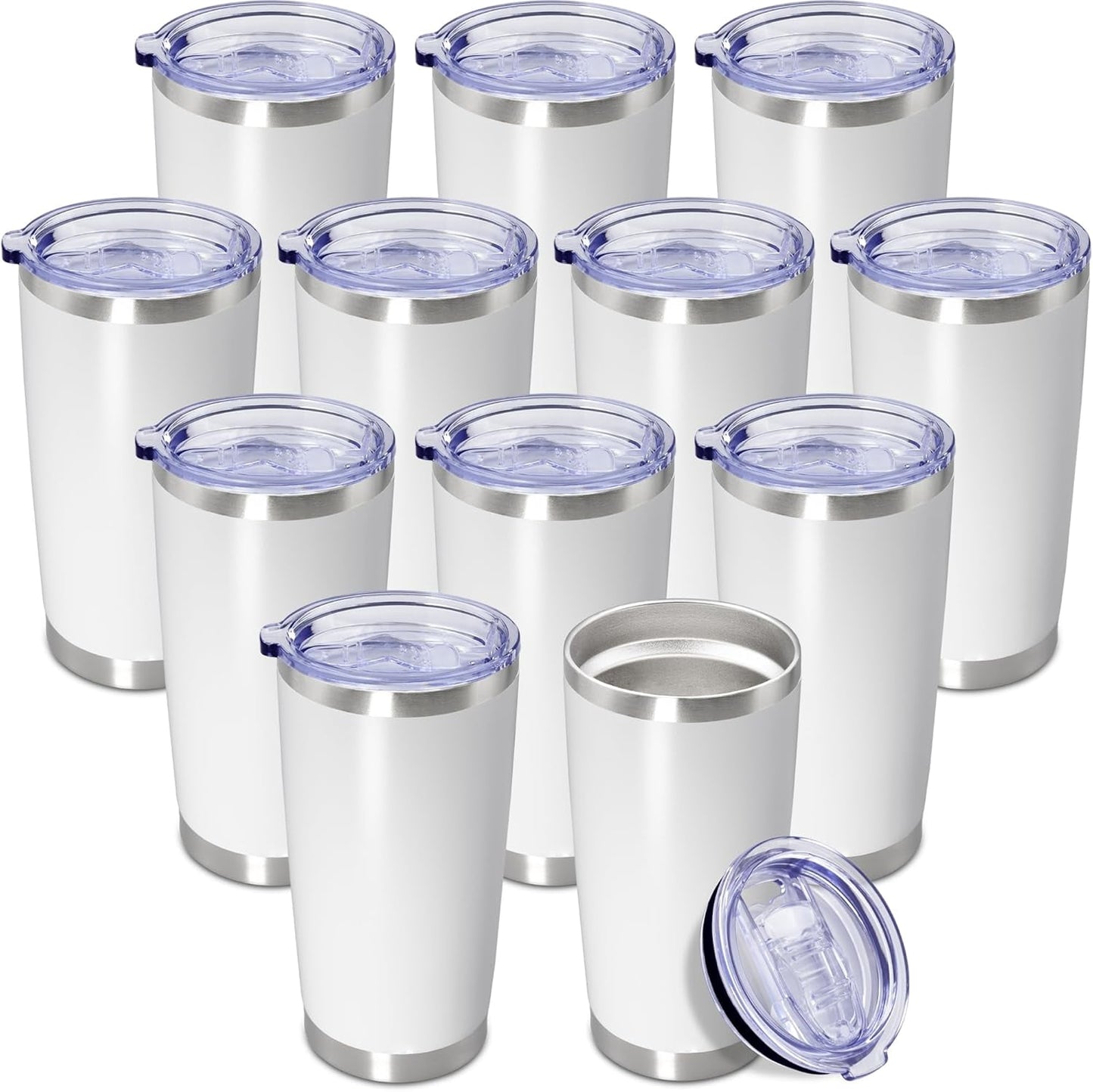 20 oz White Stainless Steel Vacuum Insulated Travel Tumbler with Lid – 12-Pack