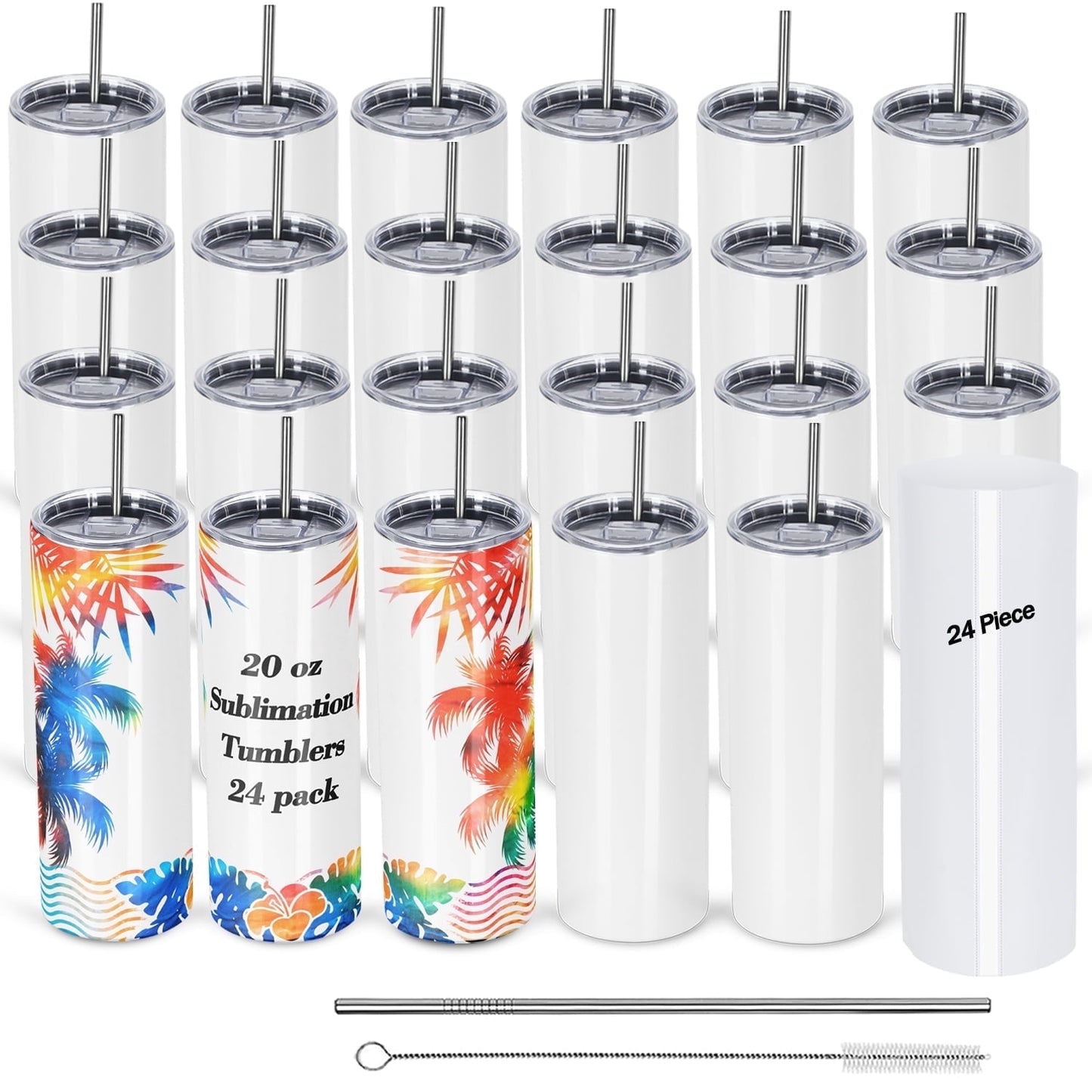 24 Pack, 20 oz Skinny sublimation Tumblers, Insulated, Stainless Steel, Individually Boxed