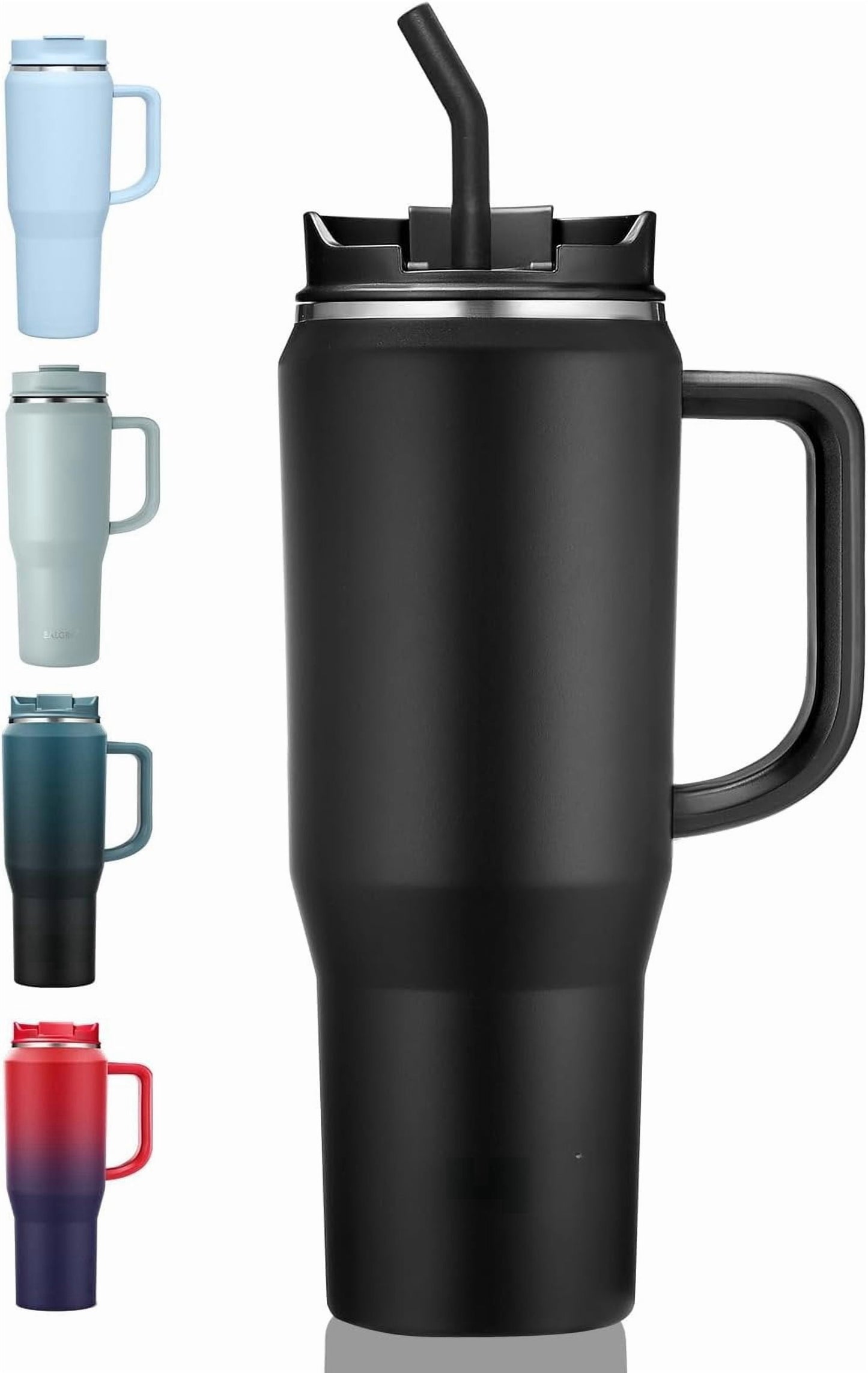40 oz Tumbler with Handle, Insulated Tumblers with Lid and Straw, Large Water Bottle Jug, Thermal Stainless Travel Coffee Mug Cup, Black