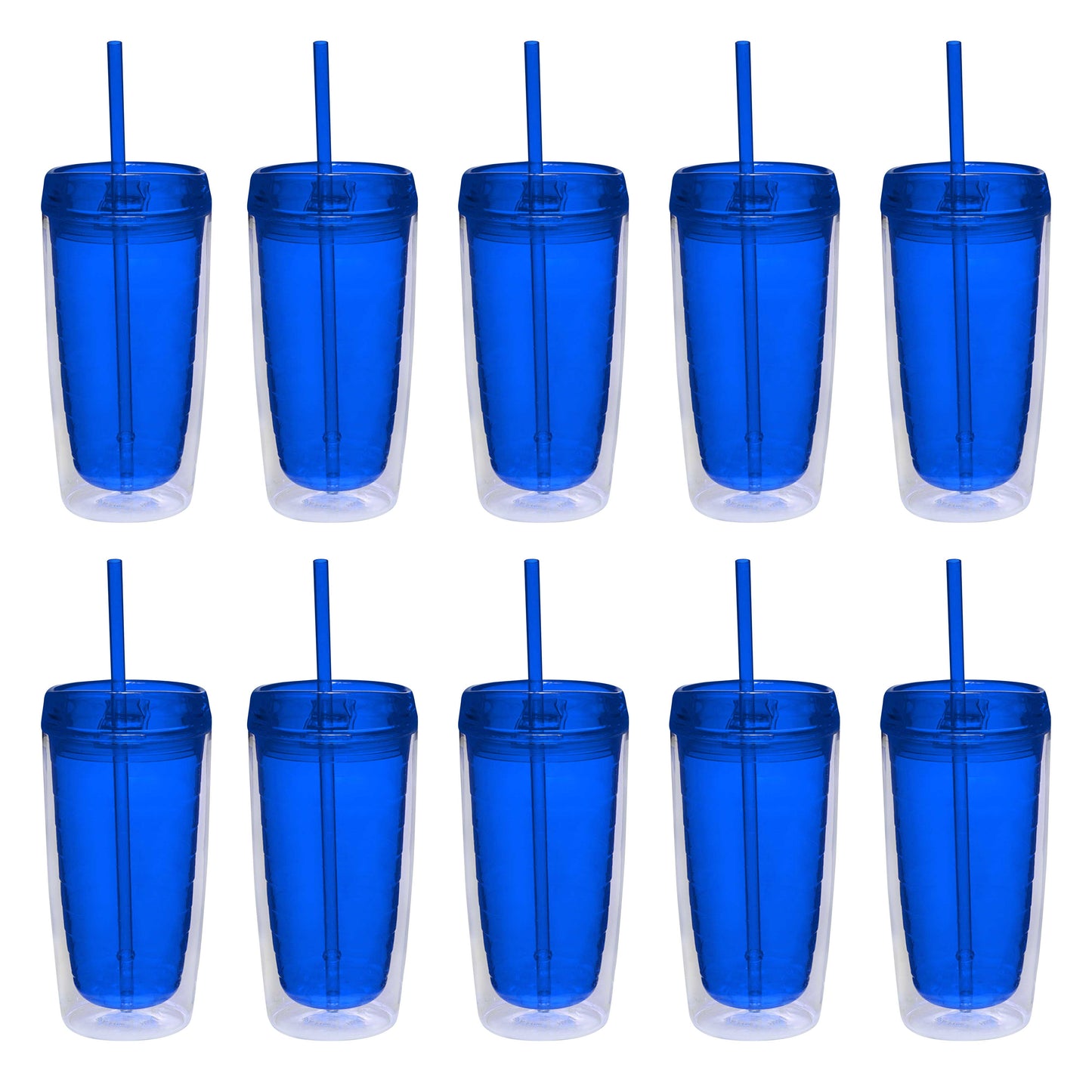 Double Wall Acrylic Tumblers 16 oz. Set of 10, Bulk Pack - BPA Free, Perfect for Iced Coffee, Soda, Other Hot & Cold Beverages - Blue
