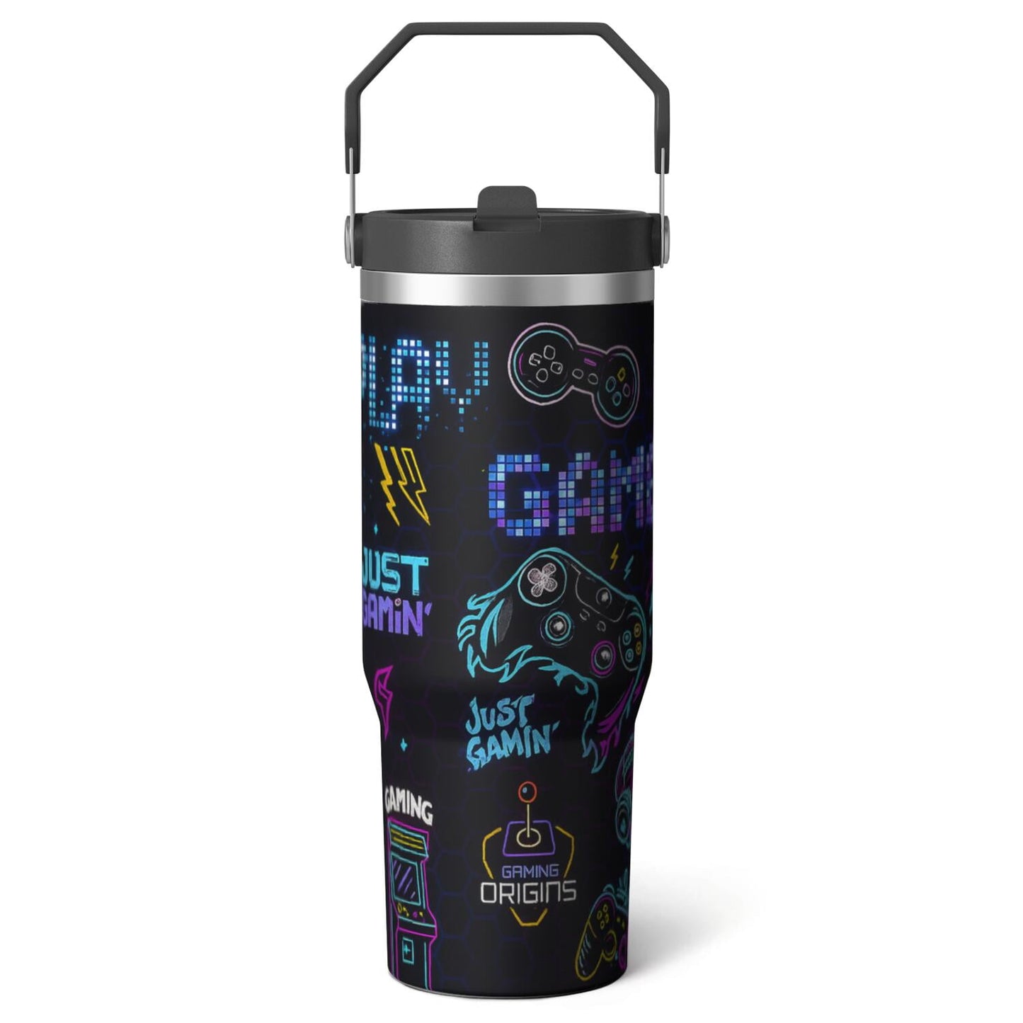 Pure Buddy - 1pc Halloween Skull 30oz Tumbler with Straw & Handle - Insulated Stainless Steel Cup | Holiday Gift for Man Women (Christmas, Valentine's, Birthday)