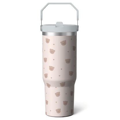 Pure Buddy - 1pc Pink Leopard Print 30oz Tumbler with Straw & Handle - Insulated Stainless Steel Cup | Holiday Gift for Man Women (Christmas, Valentine's, Birthday)