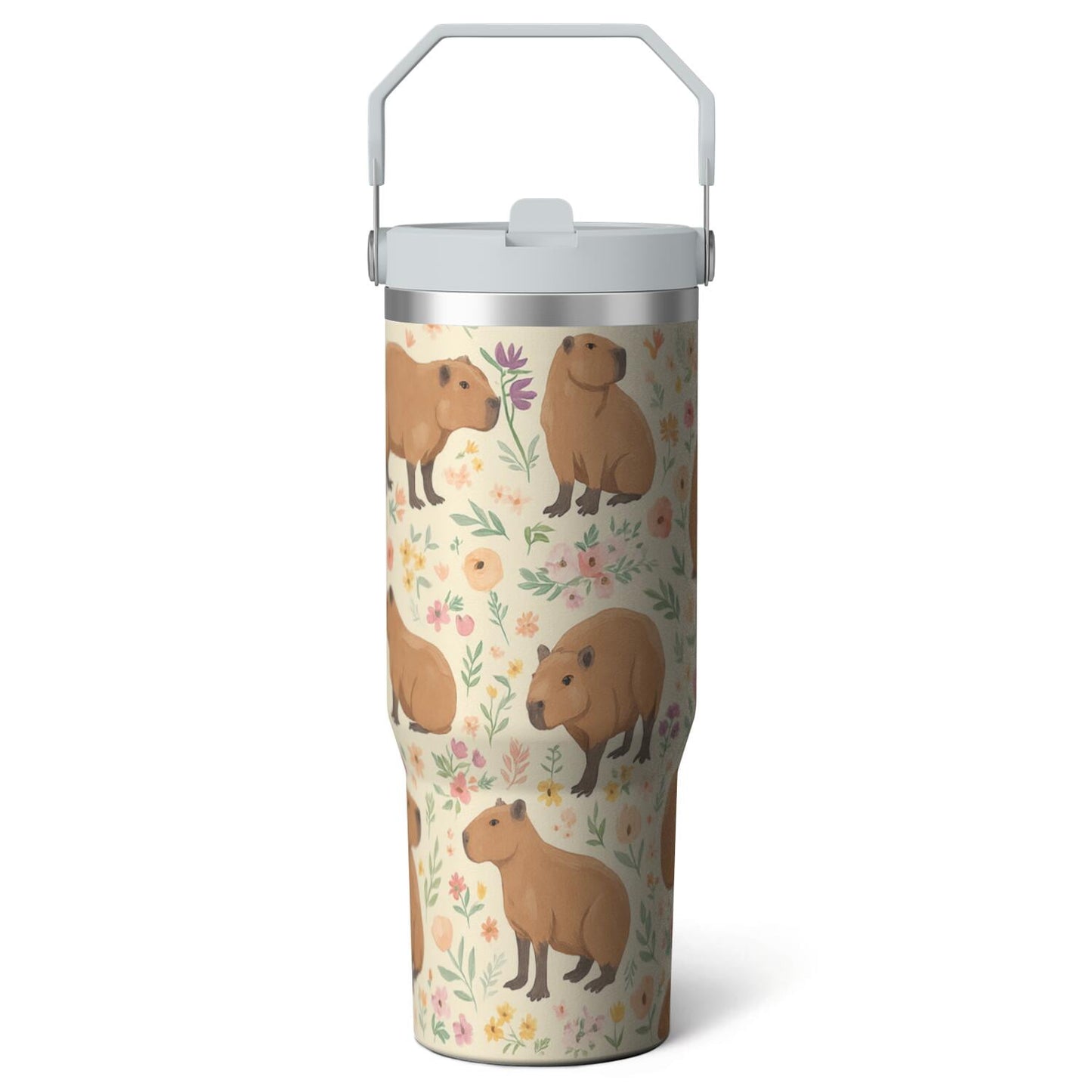 1pc Capibara 30oz Tumbler with Straw & Handle - Insulated Stainless Steel Cup | Holiday Gift for Man Women (Christmas, Valentine's, Birthday)