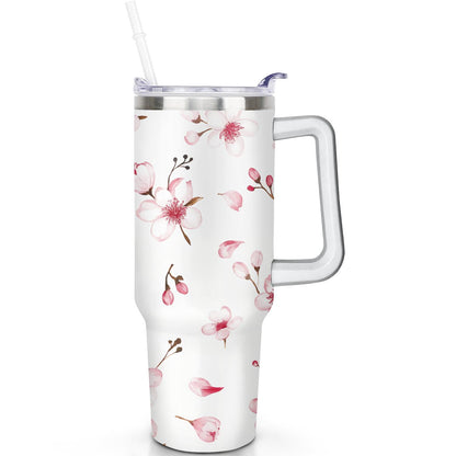 Pure Buddy - 1pc cherry 40oz Tumbler with Straw & Handle - Insulated Stainless Steel Cup | Holiday Gift for Man Women (Christmas, Valentine's, Birthday)