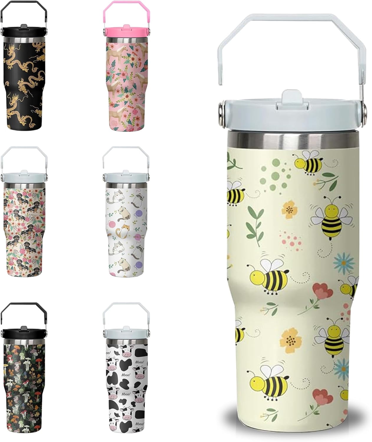 Pure Buddy - 30 oz Chicken Tumbler with Handle and Flip Straw, Stainless Steel Double Insulated Cup with Lid and Straw, Travel Coffee Mug Water Bottle,Christmas Birthday Mothers Day Gifts for Women Animal Lovers