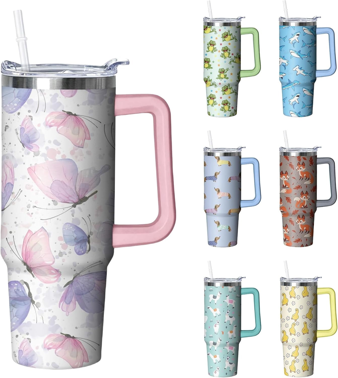 Pure Buddy - 30 oz Duck Tumbler with Handle and Straw, Insulated Stainless Steel Cup with Lid, Travel Coffee Mug Water Bottle, Gifts for Woman Animal Lovers