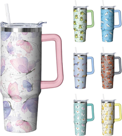 Pure Buddy - 30 oz Duck Tumbler with Handle and Straw, Insulated Stainless Steel Cup with Lid, Travel Coffee Mug Water Bottle, Gifts for Woman Animal Lovers