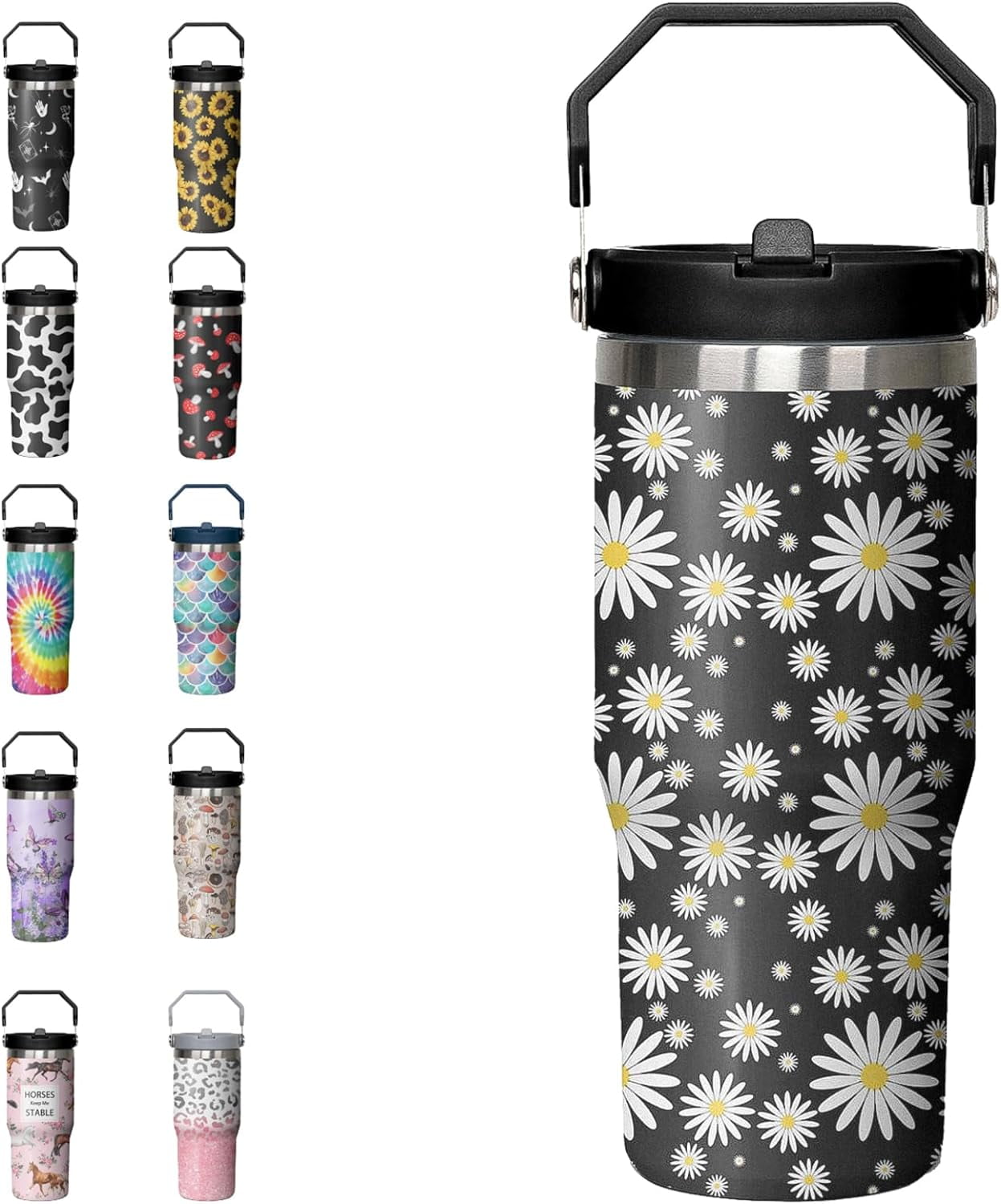 Pure Buddy - 30oz Tie Dye Print Tumbler with Handle Flip Straw Tie Dye Print Coffee Mug with Handle Leak Proof Insulated Tumbler Tie Dye Gifts for Women