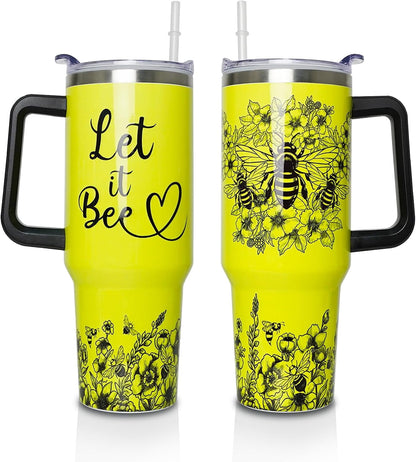 Pure Buddy - 40 oz Tumbler with Handle and Straw Lid, Purple Butterfly Insulated Cup, Double Vacuum Leak Proof Coffee Travel Mug, Flower Stainless Steel Water Bottle Gifts for Women Girls
