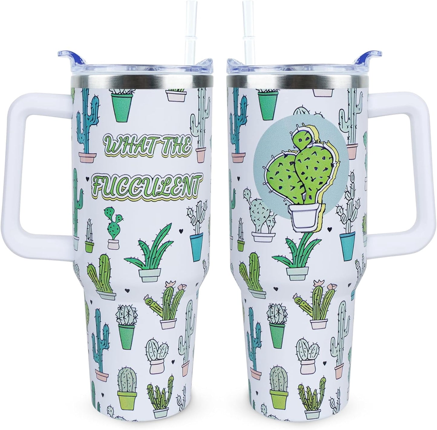 Pure Buddy - 40 oz Cute Strawberry Cow Tumbler with Handle and Straw, Stainless Steel Insulated Cup with Lid and Straw, Travel Mug Water Bottle, Gifts for Women