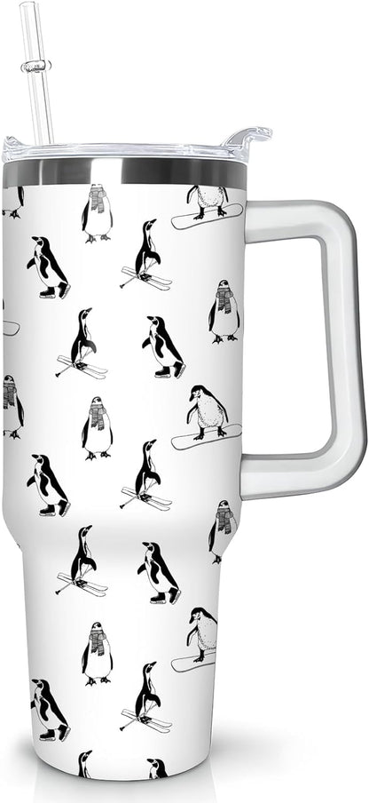 Pure Buddy - 40 oz Penguin Tumbler with Handle Gifts for Penguin Lover 40oz Stainless Steel Travel Cup Mug Water Bottle