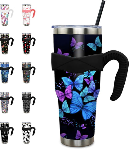Pure Buddy - 40 oz Tumbler with Handle and Straw 40oz Pink Flamingo Cup Insulated Coffee Travel Mug Spill Proof Leak Proof 40 ounce Stainless Steel Slim 40 oz tumbler with handle and Lid