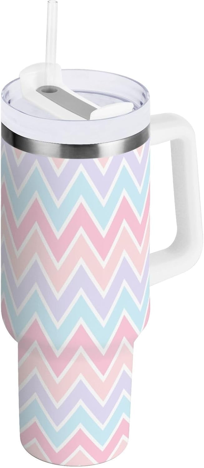 Pure Buddy - 40 oz Tumbler with Handle Lid and Straw Insulated Water Tumbler Stainless Steel Water Cup Mug Bottle Reusable Cup Holder Friendly Polka Dot White