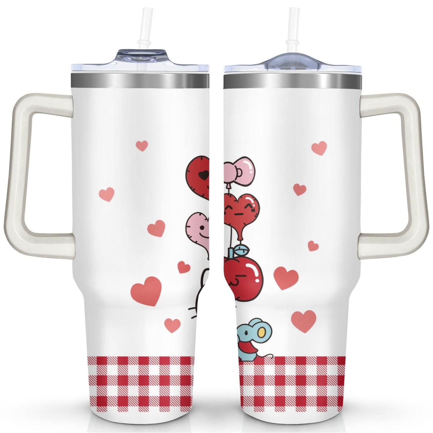 Pure Buddy - 40oz Hello Kawaii Cat Cute Stainless Steel Tumbler with Lid and Straw,Spill Proof Travel Cup Double Wall Vacuum Insulated Coffee Mug with Handle Pink