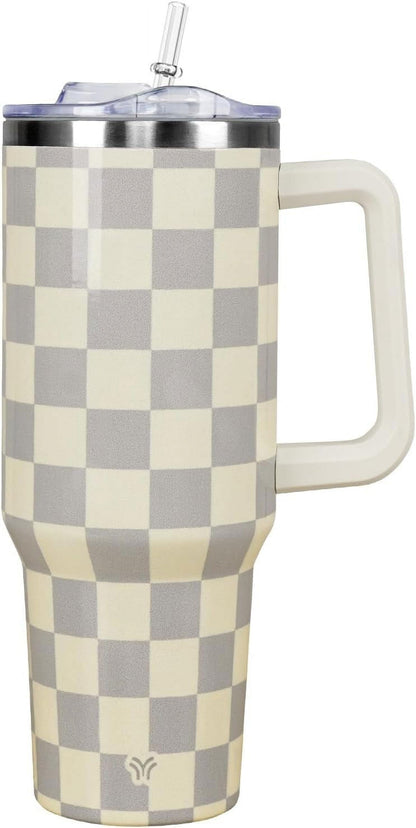 Pure Buddy - 40oz Tumbler with Handle and Straw Lid | Vacuum Insulated Leak Proof Tumbler | Stainless Steel Travel Mug Water Bottle Cup Keeps Cold & Hot | Cream Leopard