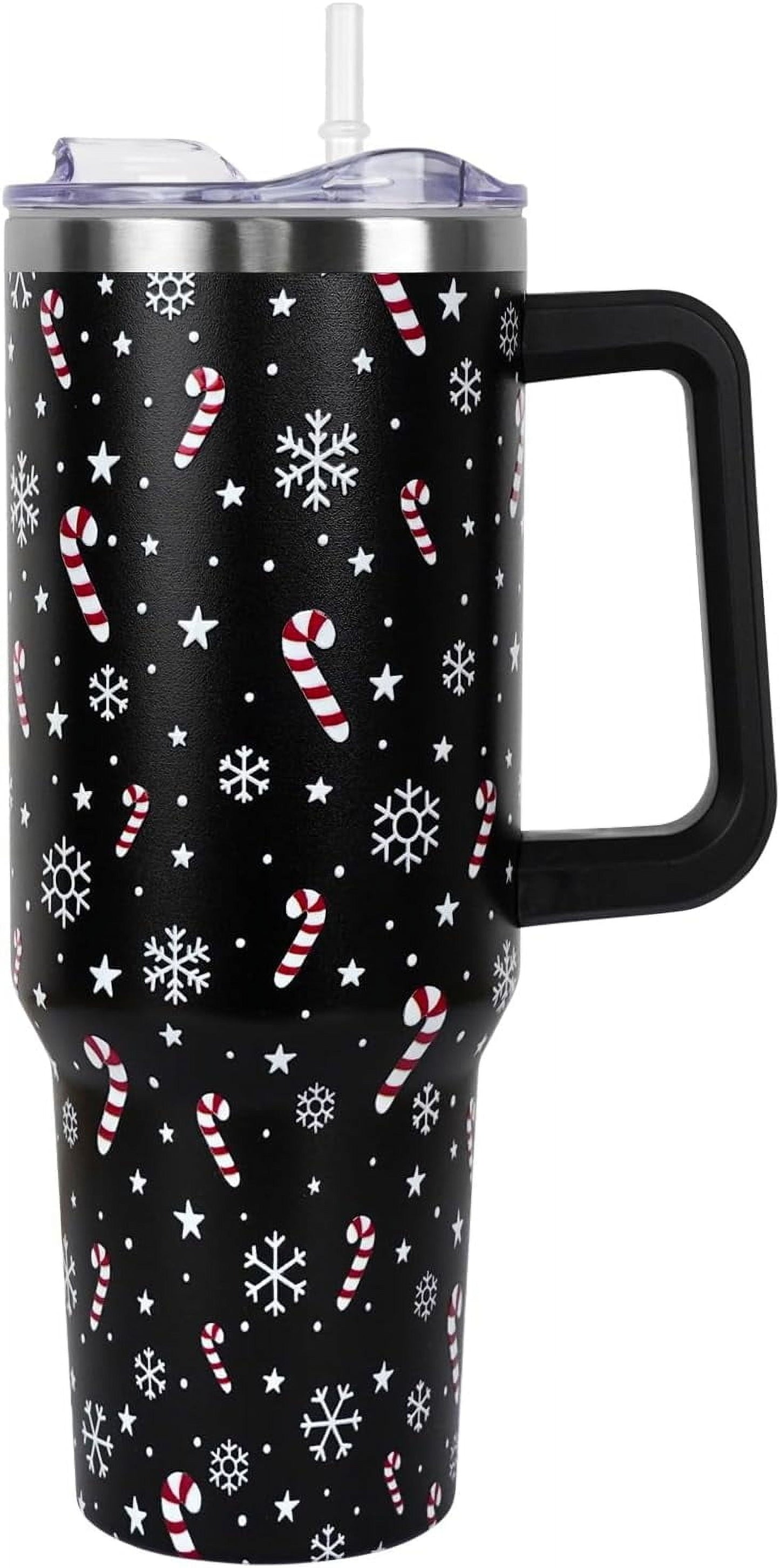 Pure Buddy - Christmas Tumbler with Handle and Straw Lid 40 oz,Cute Christmas Gifts for Women Gingerbread Candy Cane Vacuum Insulated Leak Proof Tumbler,Winter Holiday Accessories Stainless Steel Coffee Cup Mug