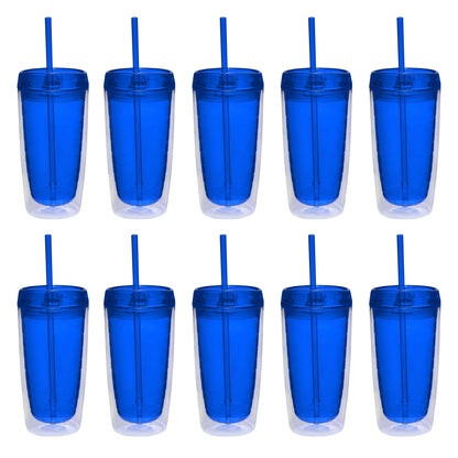 Double Wall Acrylic Tumblers 16 oz. Set of 10, Bulk Pack - BPA Free, Perfect for Iced Coffee, Soda, Other Hot & Cold Beverages - Blue