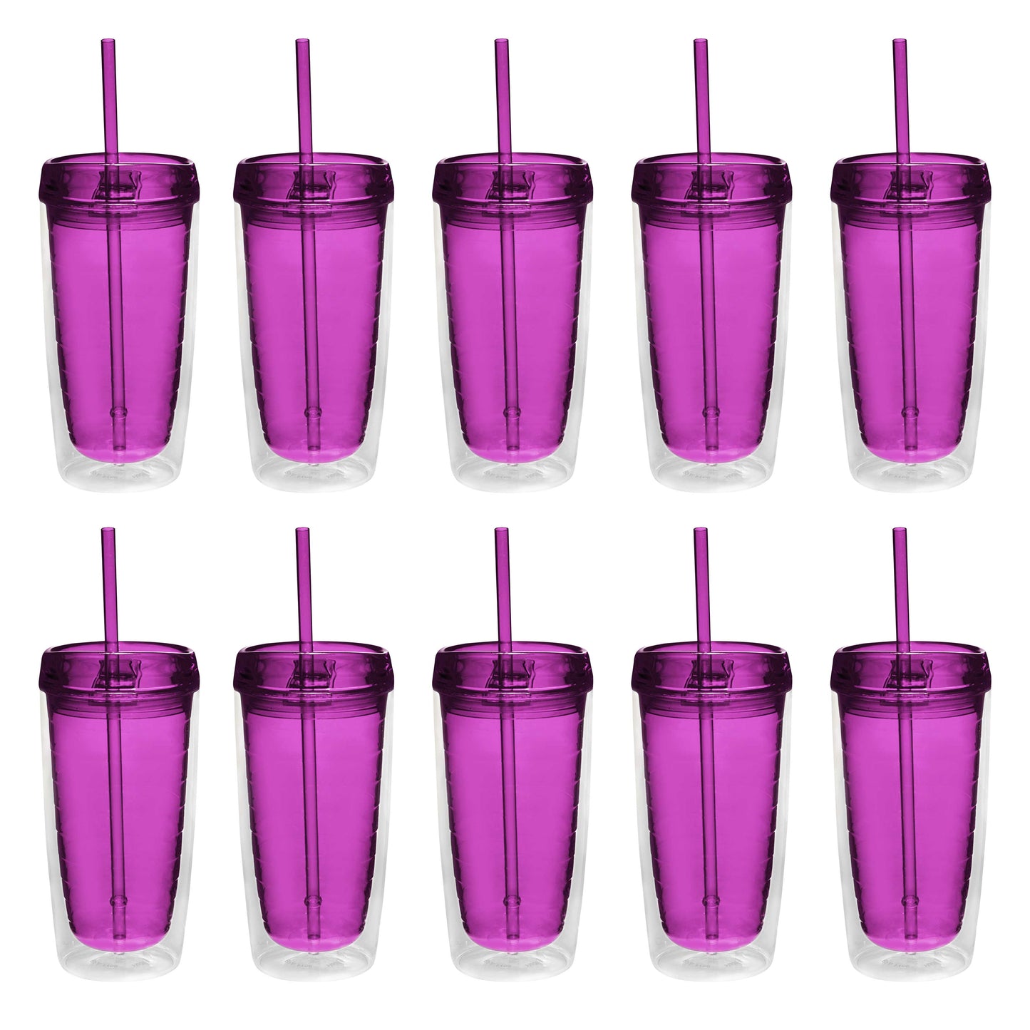 Pure Buddy - Double Wall Acrylic Tumblers 16 oz. Set of 10, Bulk Pack - BPA Free, Perfect for Iced Coffee, Soda, Other Hot & Cold Beverages - Blue