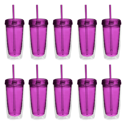 Pure Buddy - Double Wall Acrylic Tumblers 16 oz. Set of 10, Bulk Pack - BPA Free, Perfect for Iced Coffee, Soda, Other Hot & Cold Beverages - Blue