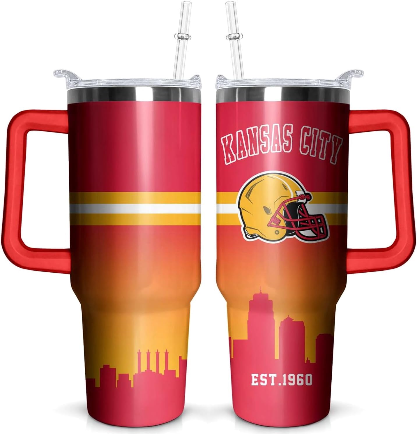 Pure Buddy - Football 40 OZ Pittsburgh Tumbler with Handle and Straw for Football Fans Gifts Football City Travel Mug Tumbler Cup for Men Women Keeps Drinks Cold & Hot