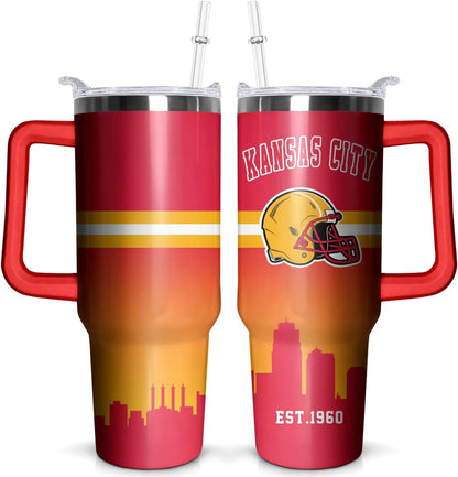 Pure Buddy - Football 40 OZ Pittsburgh Tumbler with Handle and Straw for Football Fans Gifts Football City Travel Mug Tumbler Cup for Men Women Keeps Drinks Cold & Hot