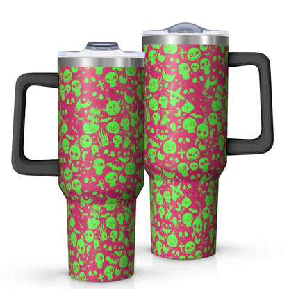 Pure Buddy - Halloween Style Mega Mug 40oz – Stainless Steel Insulated Tumbler with Handle and Straw, Large Capacity Travel Cup for Hot & Cold Drinks