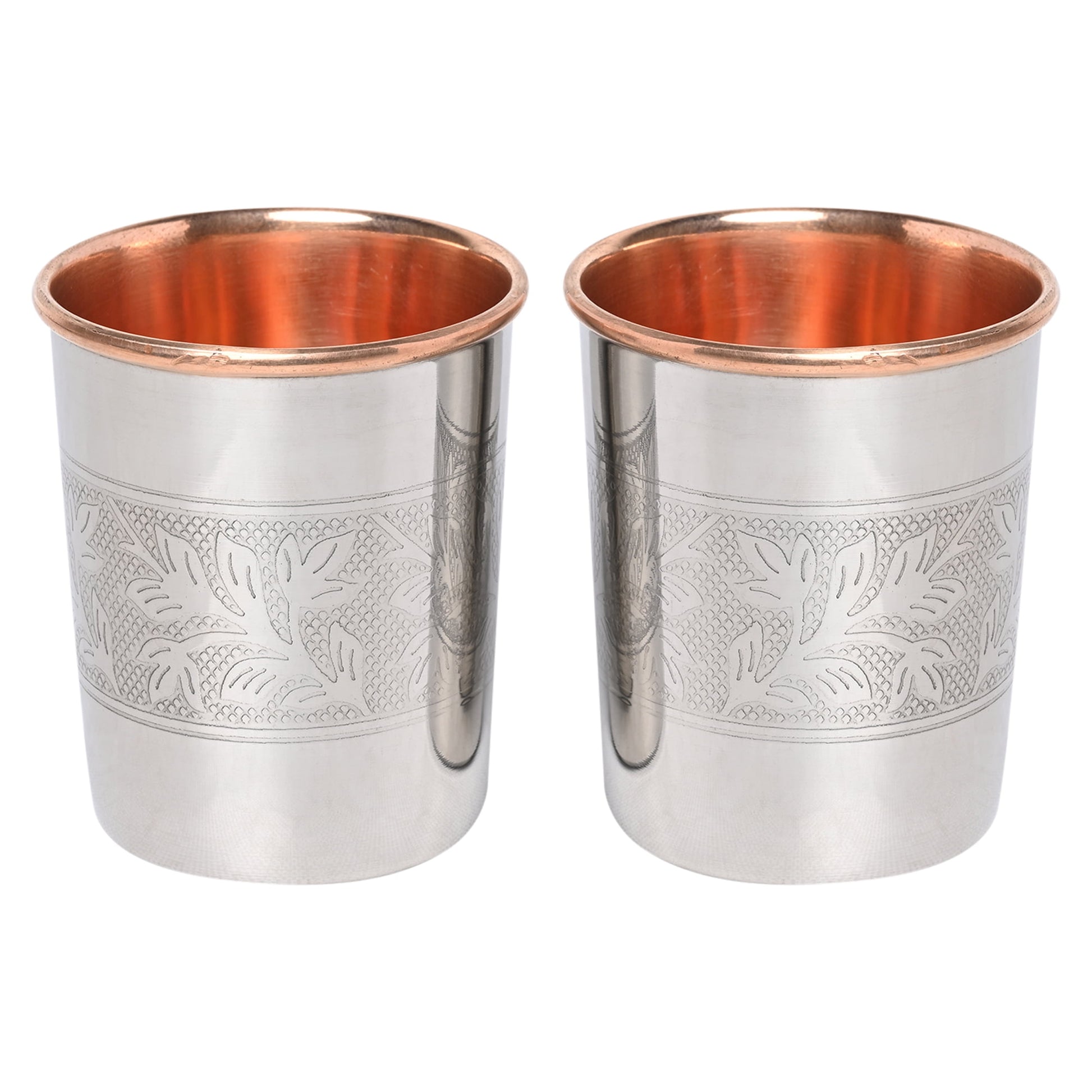 HealthGoodsIn - Set of 2 Outer Stainless Steel and Inner Pure Copper Tumbler - 250 Ml (8.45 US Fluid Ounce) Capacity