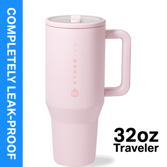 HydroJug Traveler 32 oz Water Bottle, Stainless Steel Insulated Tumbler with Flip Straw and Handle - Pink Sand
