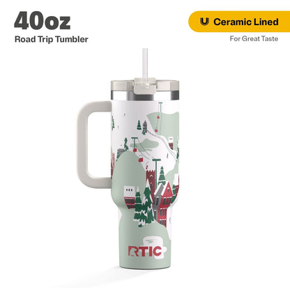 Pure Buddy - RTIC 40 oz Ceramic Lined Road Trip Tumbler, Leak-Resistant Straw Lid, Christmas, Holiday, Red Plaid
