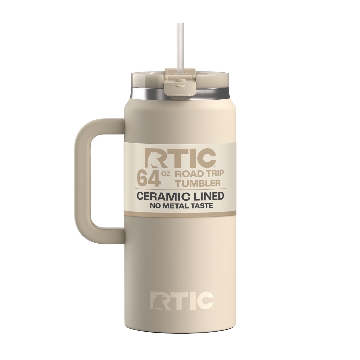 Pure Buddy - RTIC 64 oz Ceramic Lined Road Trip Tumbler with Handle and Leak-Resistant Straw Lid, White Glitter