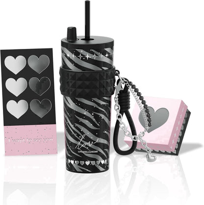 Pure Buddy - Sidagar 24oz Ceramic Coated Insulated Tumbler with Straw, Gift Travel Mug for Women and Couples, Pink