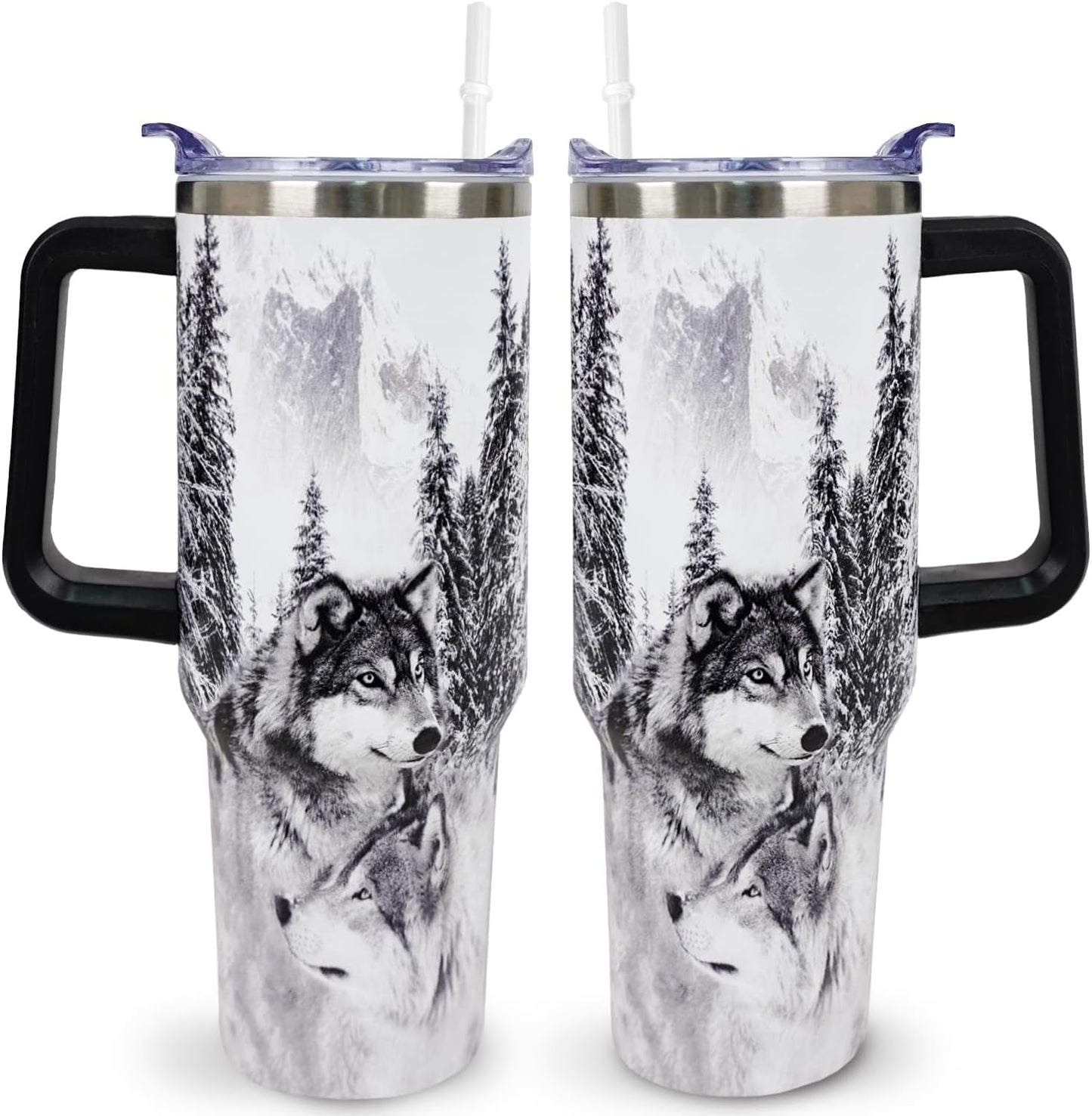 Wolf Lovers Gifts Wolf Tumbler Cup With Lid and Straw 40OZ Stainless Steel Insulated Travel Mug Water Bottle