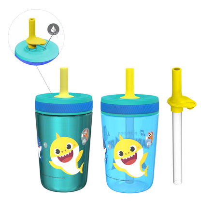 Pure Buddy - Zak Designs 12oz and 15oz 2-Pack Straw Tumbler Stainless Steel and Plastic with Additional Straw Leakproof and Perfect for Kids, Bluey